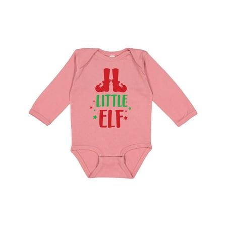 

Inktastic Little Elf Elf Shoes Christmas - Red Green Gift Baby Boy or Baby Girl Long Sleeve Bodysuit
