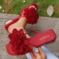 thumbnail image 2 of Women's Floral Block Heels Square Toe Elegant Dressy Slide Sandals Wedding Party Date Night Heel Sandals Red 5.5(36), 2 of 6