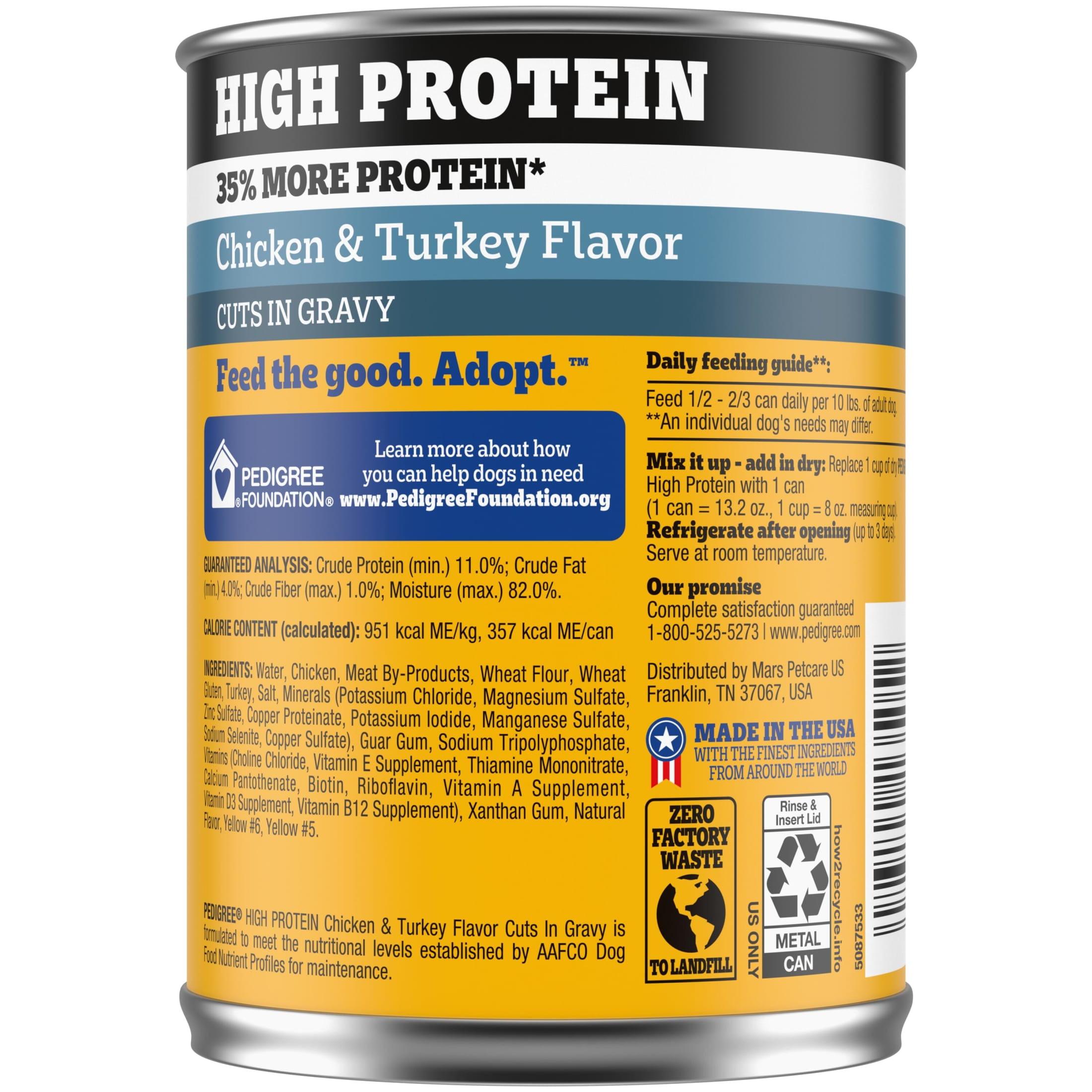 Pedigree High Protein Chicken & Turkey Flavor In Gravy Adult Soft Wet Dog Food, (12) 13.2 oz Cans