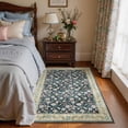 thumbnail image 5 of Toyoso 3'x5' Vintage Floral Area Rug, Midnight Navy & Rose Silicone Carpet, 0.25" Slim Machine Washable Indoor Mat, Low Pile Non-Slip Heritage Pattern Rug for Entryway, Laundry & Office, 5 of 9