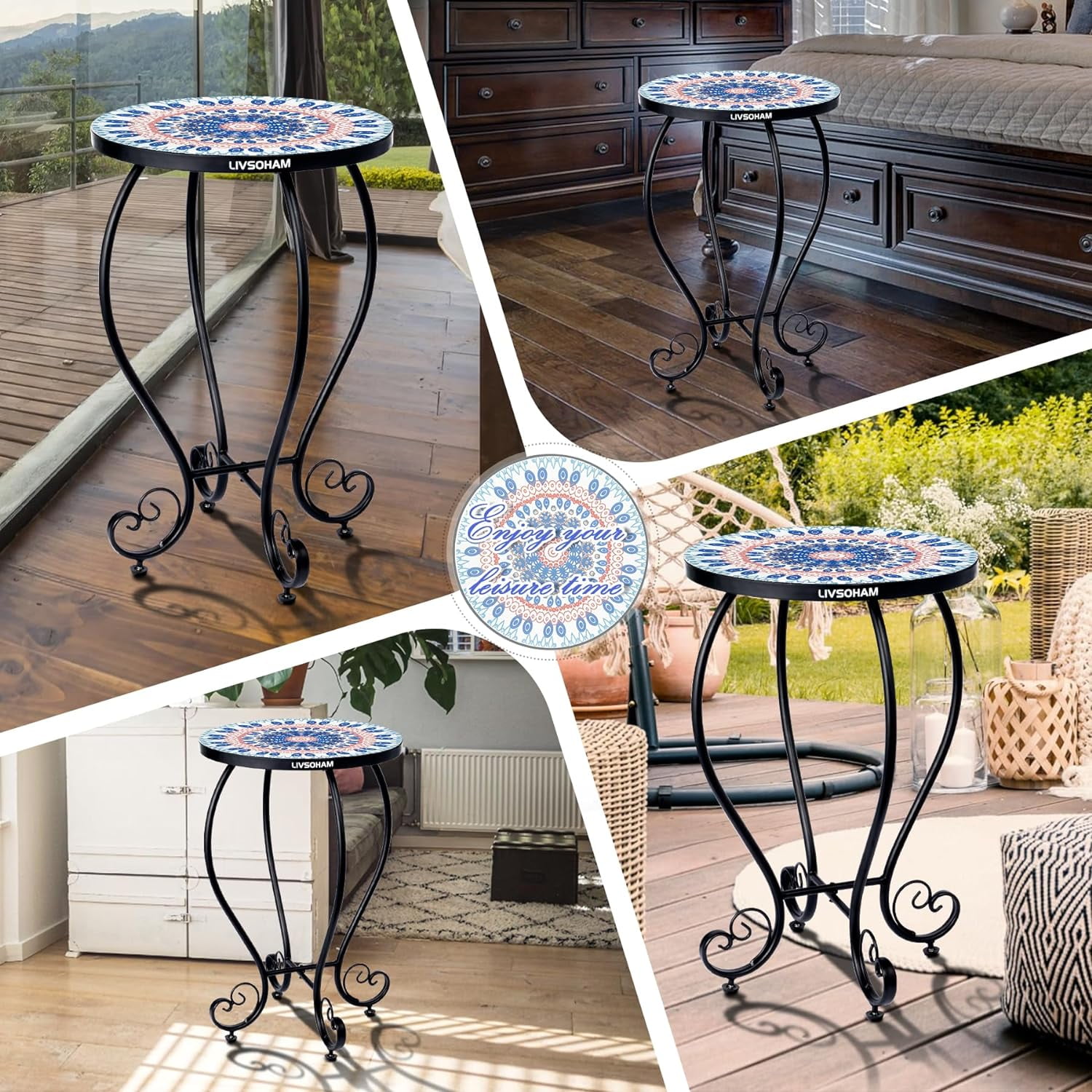 COSTWAY Garden Side Table, Osaic Round Bistro Coffee Table With