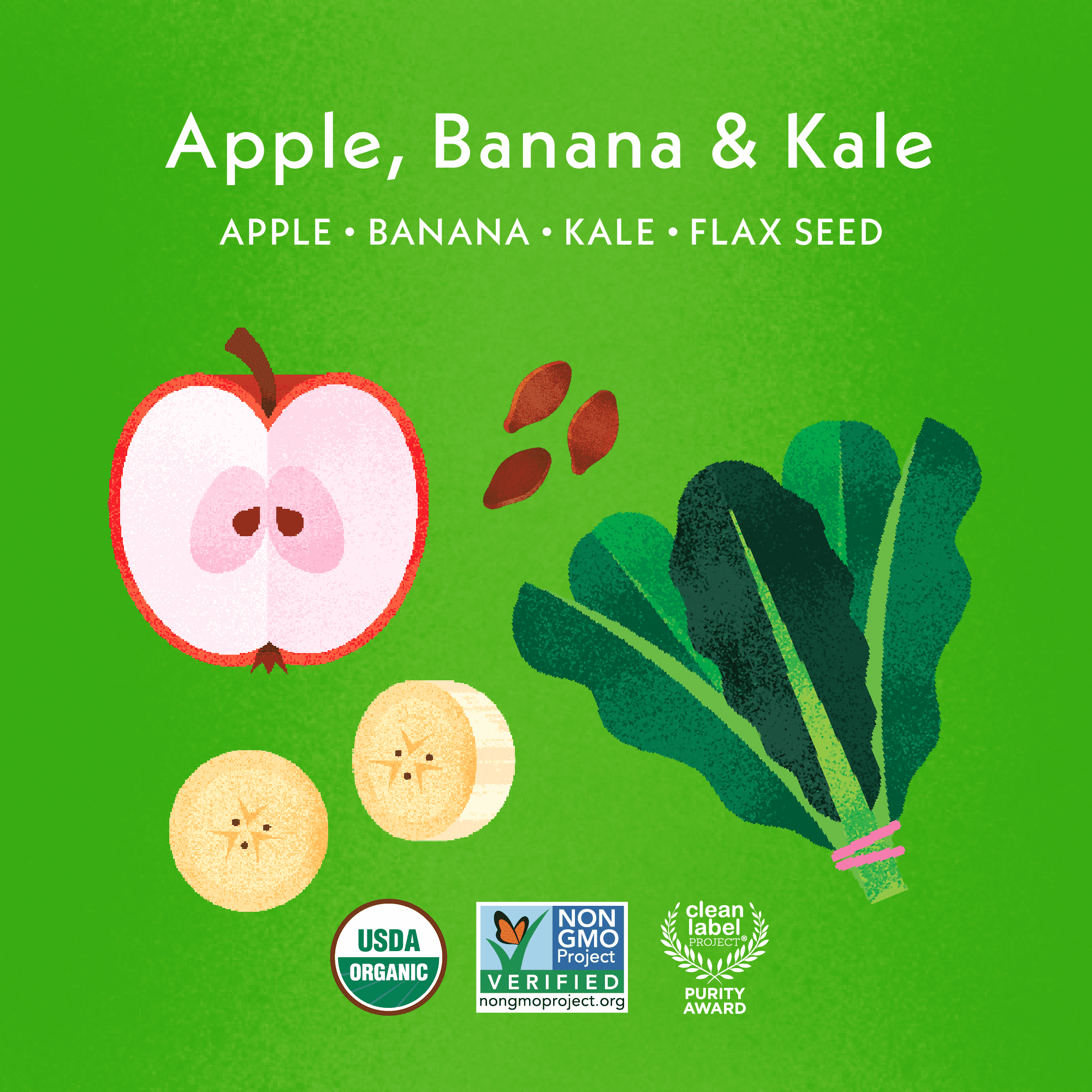 Once Upon a Farm Organic Refrigerated Baby Food Fruit & Veggie Blend Apple, Banana & Kale with Flax Seed, 3.2oz Pouch