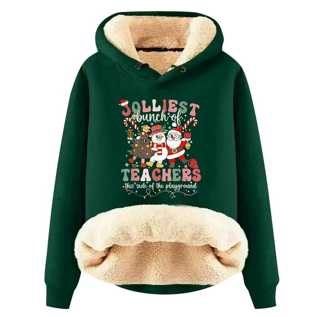 WILLBEST Sudadera con Capucha para Mujer, Otoño/Invierno, con Estampado Navideño de Letras, Gruesa y Cálida XXX-Grande