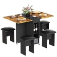 thumbnail image 1 of AWQM Folding Dining Table Set for 4, Dinner Table with 4 Leather Chairs and Shelves, Space Saving Foldable Dining Table with 6 Wheels, Kitchen Table Set for Small Spaces Black + Brown, 1 of 8