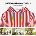 thumbnail image 4 of Picia Red And White Stripes Pattern Casual Women's Hoodie, Hooded Sweatshirt with Kangaroo Pocket, Comfortable Pullover with Eye-catching Drawstrings-Medium, 4 of 7