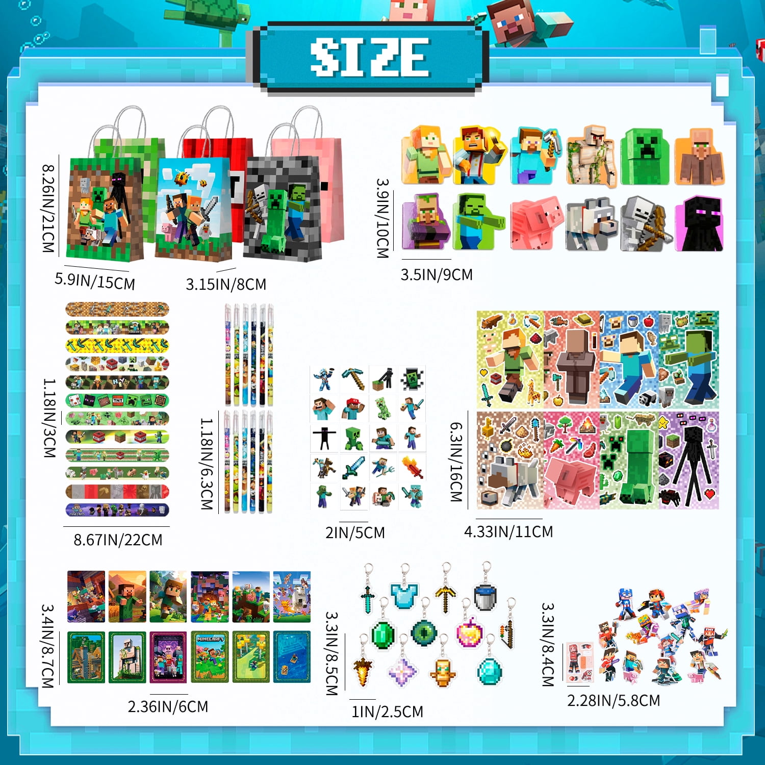 177Pcs Cube Party Favors for Kids, Cube Birthday Party Favors Set- Cube Gift Bags Key Chains Stickers Notebooks etc Cube Party Supplies for Party School