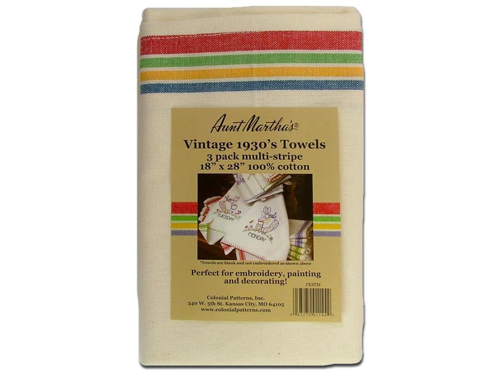 Multi Striped Aunt Marthas 18-Inch by 28-Inch Package of 3 Vintage Dish Towels