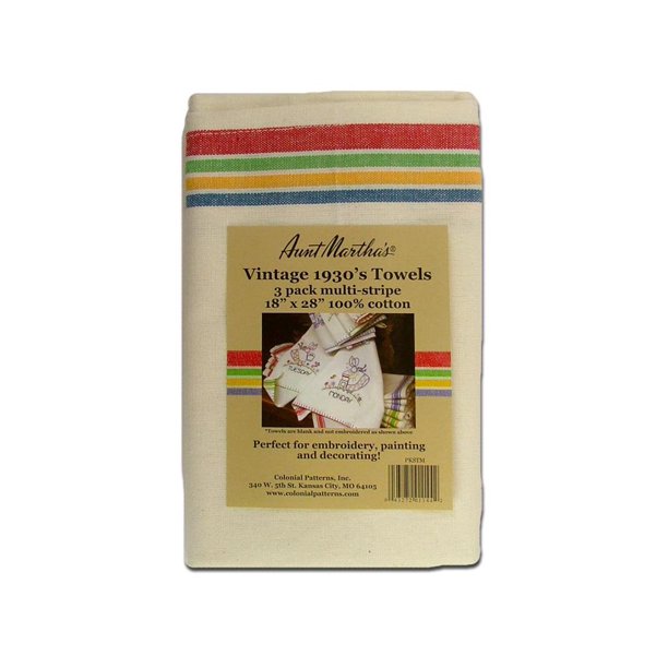 Aunt Martha's, 3 Pack, Cotton Vintage Multi Striped Dish Towel Set, 18