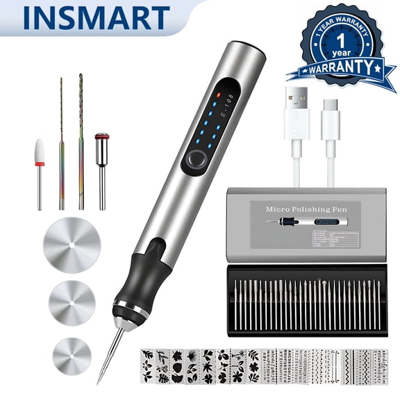 INSMART Cordless Electric Engraving Pen, Lightweight Rotary Tool Kit, Portable DIY Engraver for Sanding Polishing Drilling Etching Deburring Nail Art 3D Printing Carving & Crafts
