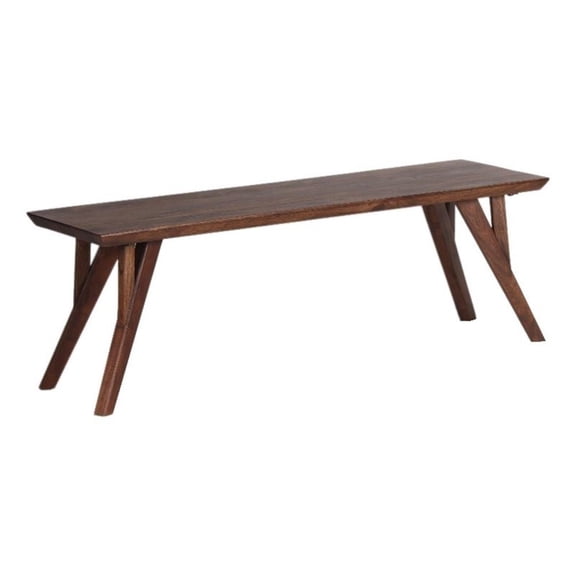 Pemberly Row Contemporary Solid Acacia Wood Dining Bench in Brown