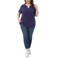 thumbnail image 2 of Agnes Orinda Women's Plus Size Mother's Day St. Patrick's Day Tops Swiss Dots Short Sleeve Notched Neck Spring Summer Blouses 1X Dark Blue Purple, 2 of 6