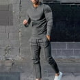 thumbnail image 2 of Lovskoo Men's Track Suits 2 Piece Set Round Neck Solid Color T-Shirt Set Sports Long Sleeve Hooded Casual Outwear & Jackets Sets Dark Gray, 2 of 7