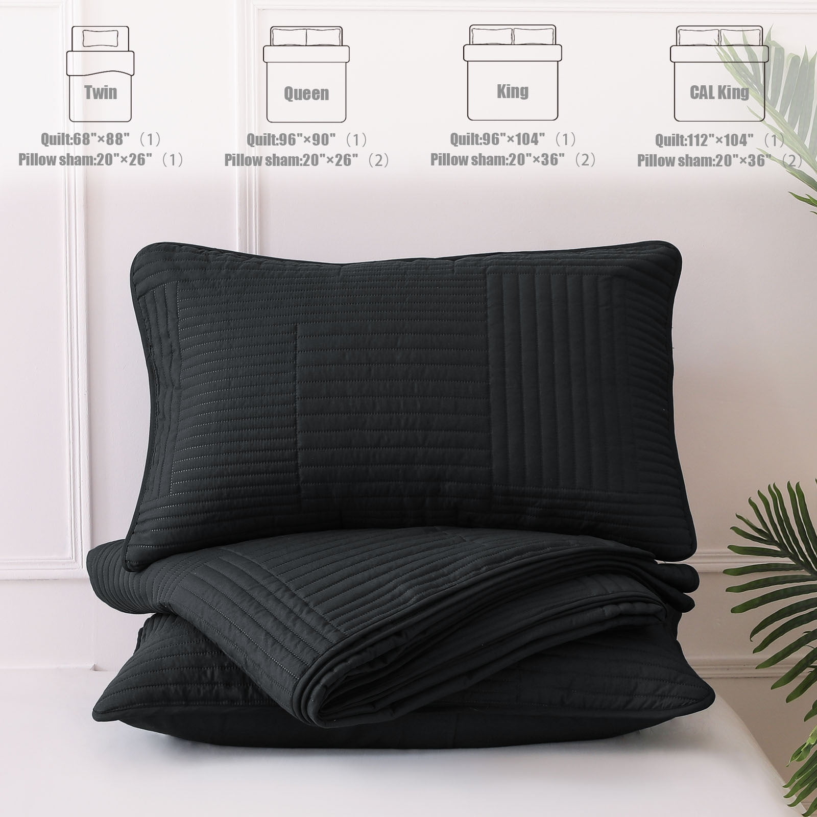 Whale Flotilla King Quilt Set, Soft and Lightweight Bedspreads Coverlet with Striped Pattern, Reversible Bedding Sets with Pillow Shams, 96x104 Inches, Black