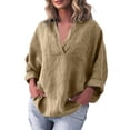 thumbnail image 3 of RongHuan Plus Size Women Cotton Linen Shirts Oversized Long Sleeve Summer Tops Boho Trendy Blouses Loose Fit V Neck Tees, 3 of 7