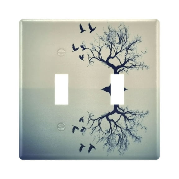 2 Gang Light Switch Cover Plate Tree and Bird Reflections Wall Plate Decorate Electrical Outlet Cover Plates 4.56”x4.48”