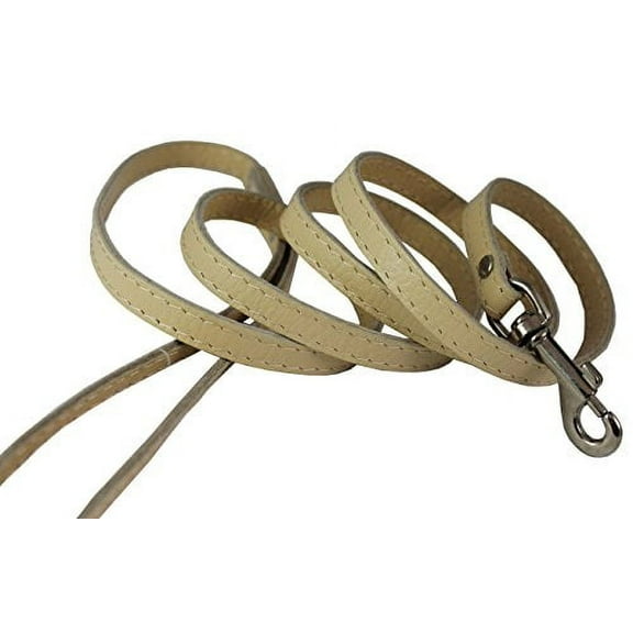 4-foot Genuine Leather 1/2" Wide Dog Leash for Small Breeds (Beige)