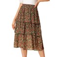 thumbnail image 2 of Falda escalonada con Dobladillo con Volantes y Cintura Alta de Otoño Floral para Mujer rojo S Allegra K, 2 of 6
