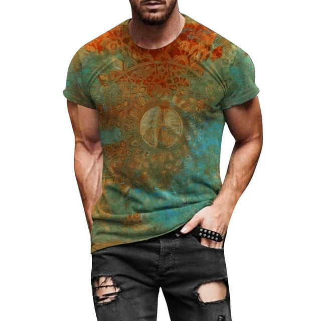 Birdeem Mode de Rue pour Hommes Design Intéressant Imprimé Col Rond Manches Courtes Blouses & Chemises