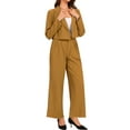 thumbnail image 4 of INSPIRAR CHIC Conjunto de 2 Piezas para Mujeres, Chaqueta Cortada con Solapa de Negocios y Pantalones de Pierna Ancha, Trajes de Trabajo XL Marrón Dorado, 4 of 6