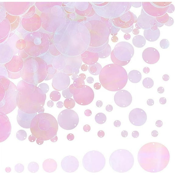 390pcs Flat Round Sequins 8 Sizes Iridescent Spangles Transparent Bulk Sequins with Double Holes for DIY Crafts Sewing Embroidery Clothing Embellishment