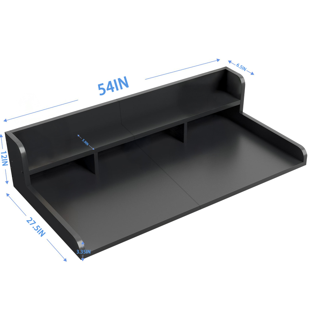 54" x 27.5"Washer Dryer Countertop with Non-slip Pads, Laundry Wood Shelf Topper with Edge, Double Layer Organizer for Washer and Dryer Laundry Hamper Counter Storage, Black