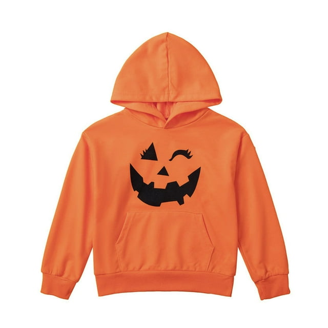 Runhomal Chandail à Capuche Garçons Filles Halloween pour Enfants Imprimé Citrouille Fantôme Chandails en Molleton à Capuche Chandail Orange Citrouille 100