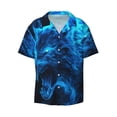 thumbnail image 2 of Lsque Ice Blue Fire Wolf print Men's Cuban Collar Short Sleeve Shirt Summer Beachwear Casual Button Down Fashionable Vacation Leisure Shirt-X-Large, 2 of 7