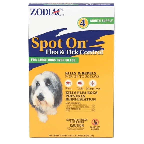 Zodiac Spot On Flea & Tick Control for Dogs Over 60 lbs 4 Month Supply