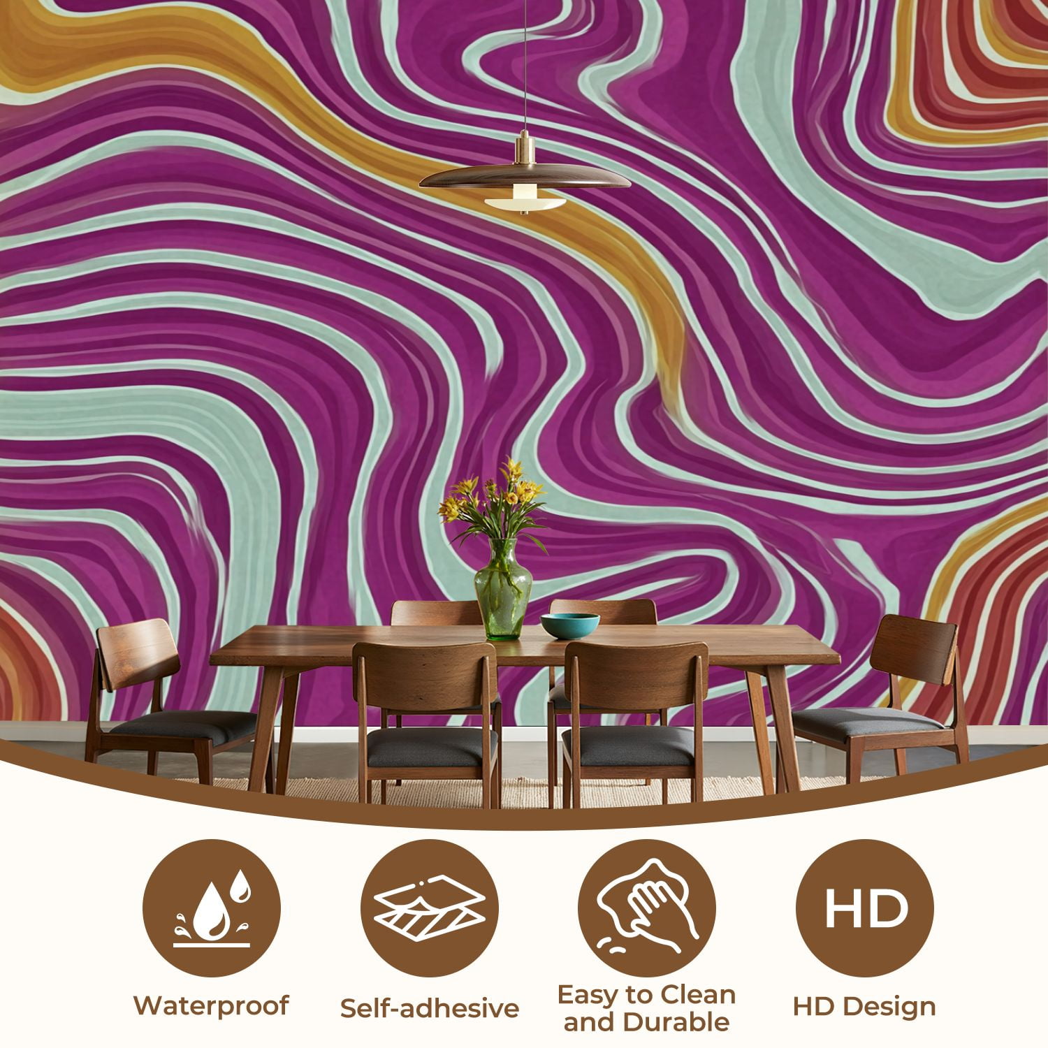 Wall Mural Peel and Stick seamless abstract 60s design paper wave seamless pictures Self-Adhesive Wallpaper Removable Wall Decal Wall Sticker Home Decor for Living Room Bedroom 100"x144"