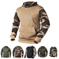 thumbnail image 2 of comerut Fall Winter Men Hoodie Camouflage Print Hooded Drawstring Long Sleeves Elastic Cuff Patch Pocket Color Matching Soft Thick Warm Mid Length Hoodie, 2 of 8