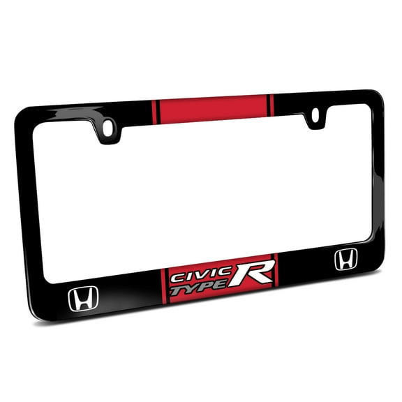 Honda Civic Type R Red Racing Stripe Black Metal License Plate Frame