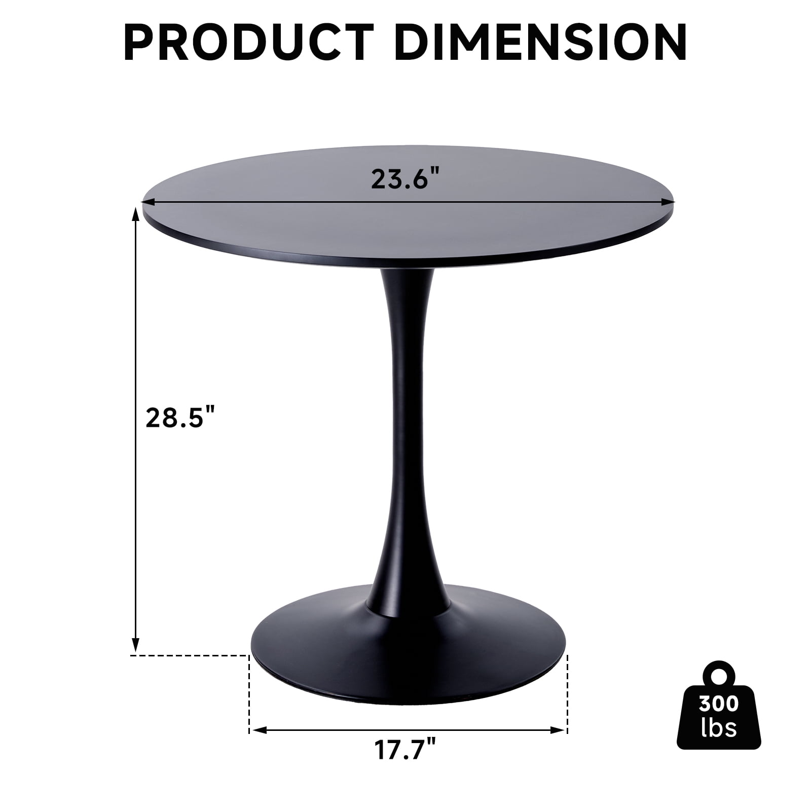 23.6" Small Round Dining Table [Metal Tulip Pedestal Base] Black Modern Kitchen Table for Dining Living Room Apartment Small Space