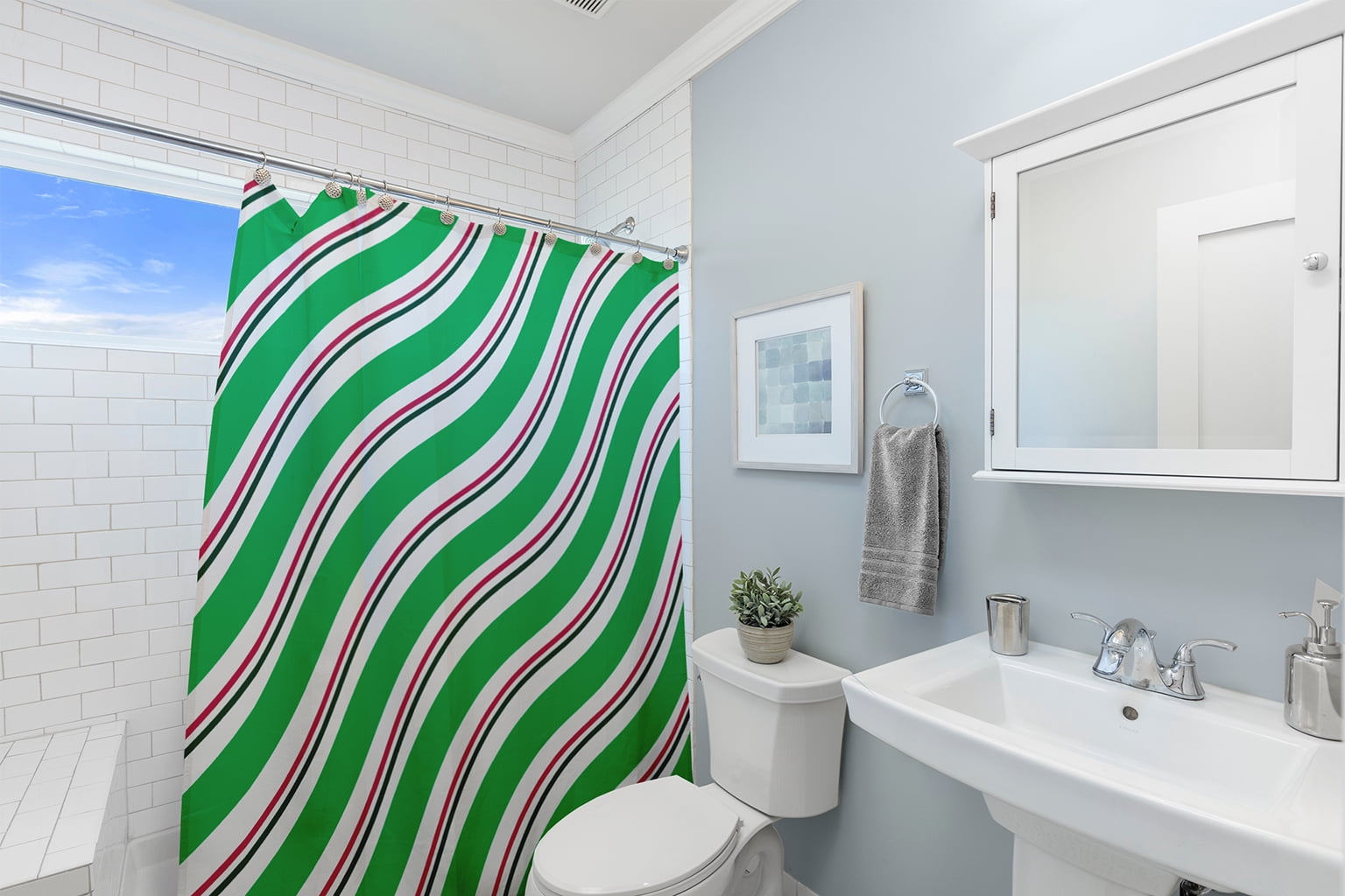 Simply Daisy 70" W x 73" L Candy Stripes Polyester Shower Curtain, Bright Green [1 Ct]