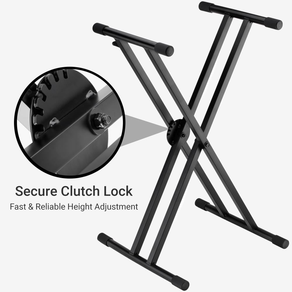 Lectronify Double-X Keyboard Stand with Clutch Lock, Adjustable Height, Heavy-Duty Metal Construction, 200 lb Capacity, Non-Slip Rubber Support, Foldable Design