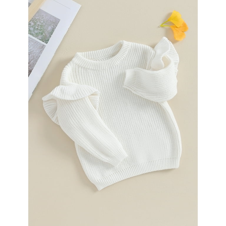 Baby Girl Sweaters Cute Ruffle Long Sleeve Solid Color Knit Pullover Toddler Loose Tops
