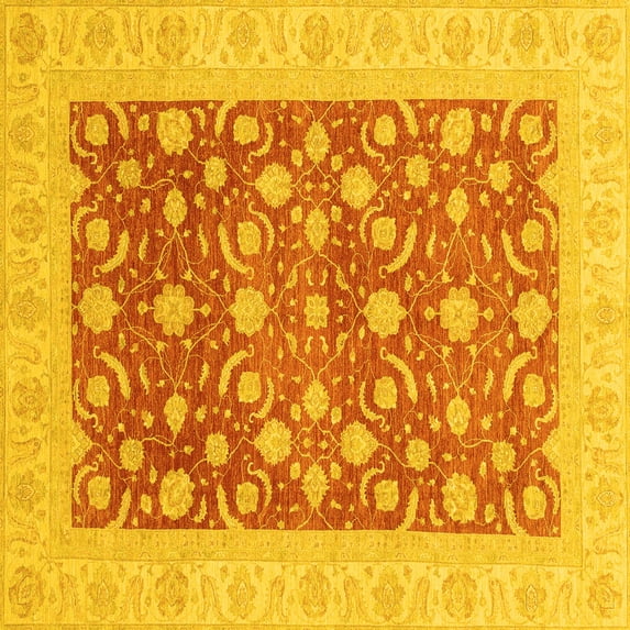 Ahgly Company Indoor Square Oriental Yellow Traditional Area Rugs, 3' Square