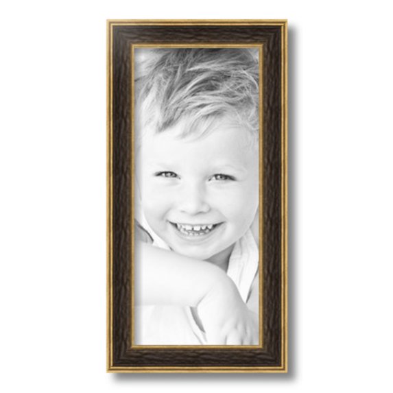 ArtToFrames 7x16" Black Panel With Gold Lip Picture Frame, Multi Wood Poster Frame, with Regular Glass and 2 (FBPL-5092)
