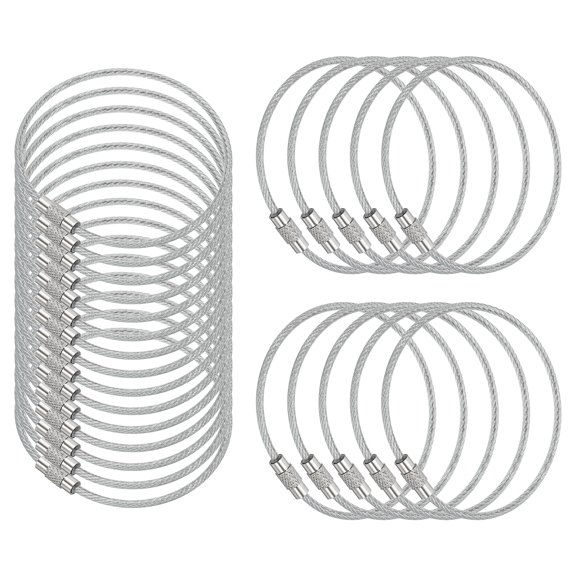 6.7 Inch Stainless Steel Wire Keychain Cable Key Ring Loop, Silver, 25 Pack