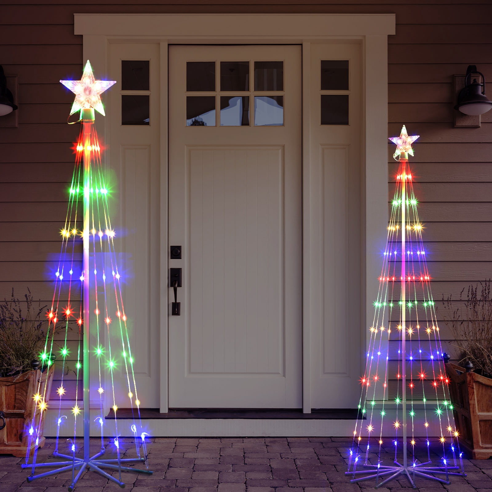 3 Pack LED Plug-In Christmas Tree Light Decorations, Multicolor Christmas Decor with Star Toppers, 4ft 5ft 6ft