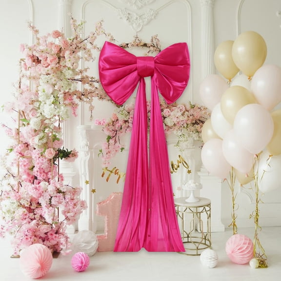 chaungfeng Large Hot Pink Silk Satin & Tulle Bow Decor,20x59 Inch Giant Bow, DIY Photo Backdrop Wall Hanging Decor for Wedding Bridal Shower Birthday Room
