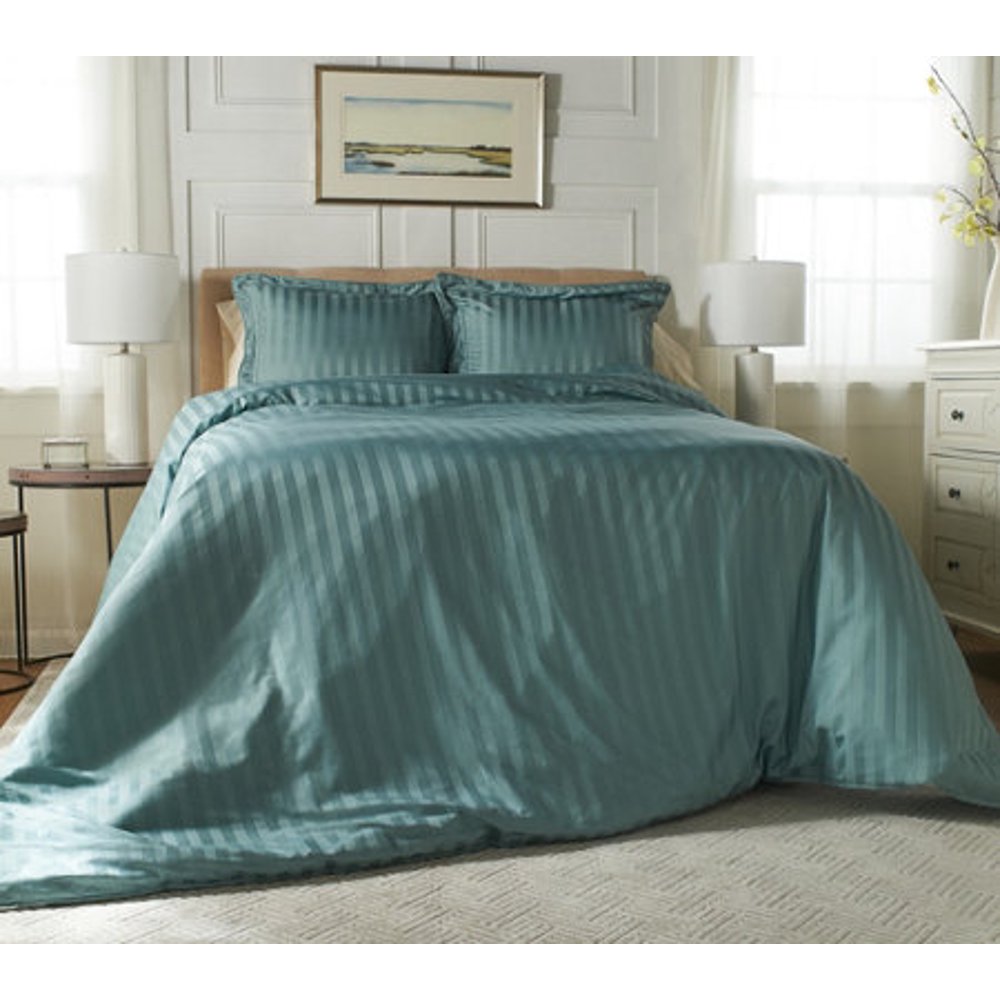 Wamsutta Damask Stripe 500ThreadCount PimaCott Full Sheet Set in Aqua