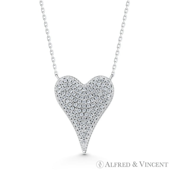 Large Heart Cubic Zirconia Crystal Pave Love Charm Necklace in .925 Sterling Silver