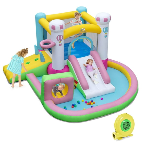 Costway Inflatable Bounce House with Slide Jumping Area Obstacle Ball Pit with 480W Blower