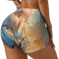 thumbnail image 2 of Fotbe Sailing Ship Ocean Sunset Seamless Shorts, Womens Workout Shorts High Waist Stretch Booty Short for Gym/Yoga/Running/Biking-Large, 2 of 9