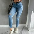 thumbnail image 4 of Vedolay Denim Pants High Waisted Denim Pants Casual Summer Frayed Hem Jeans Blue,M, 4 of 5