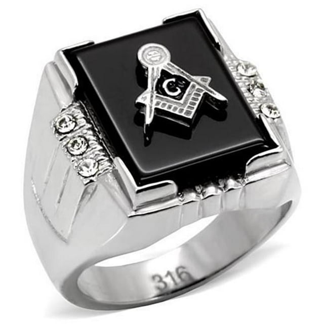 Alamode TK8X027-9 Men High Polished Stainless Steel Ring with Semi-Precious in Jet - Size 9