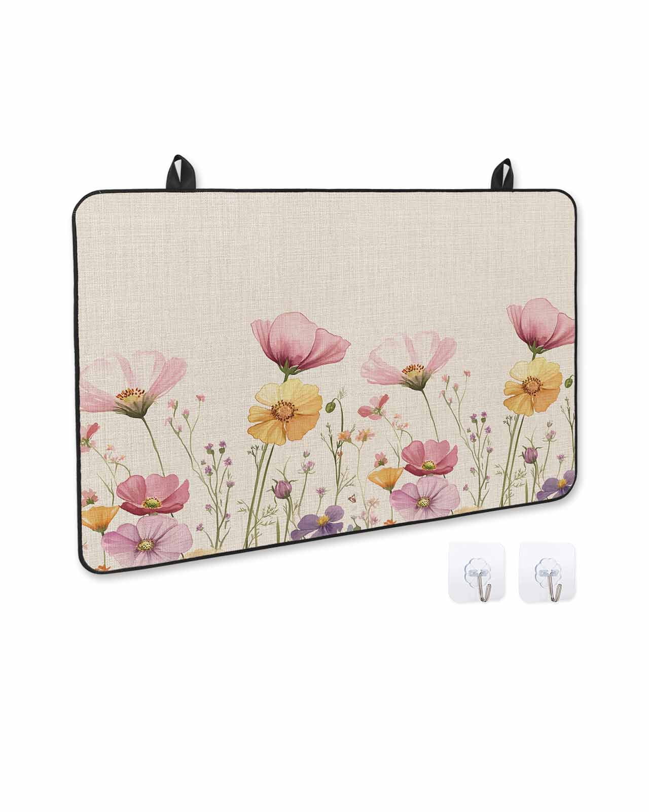 nqOlkjepod Large Induction Cooktop Protector Mat 36"x21", Pink Yellow Flowers Stove Top Covers for Electric Stove, Spring BotanicaL Wild Florals Art Stove Burner Cover Mats, Glass Top Stove Cover