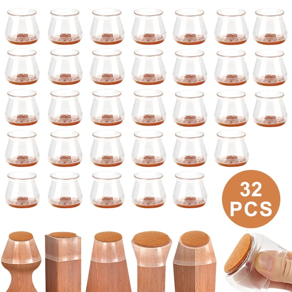 Chair Leg Floor Protectors for Hardwood Floors (32 Pcs), Silicone Chair Leg Covers with Felt Pads, Large Size