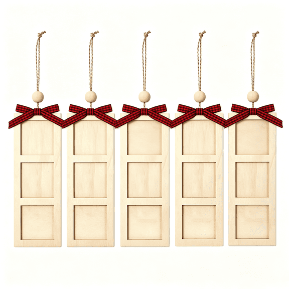 Red Plaid Christmas Wooden Photo Frame Ornament