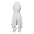 thumbnail image 3 of Haitryli Women's Shiny Sequins Dance Dress Lyrical Halter Backless Irregular Hem Dress Costume White L, 3 of 7